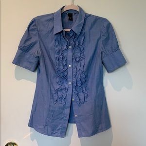 Ruffled Blue Button Down Blouse